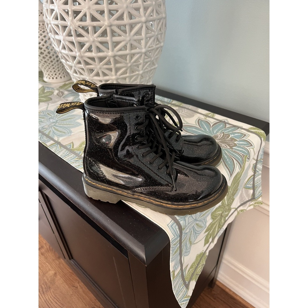 Dr Martens 1460 J Black Glitter Combat Boots Zip Side Kids US 2 UK 1 EUR 33